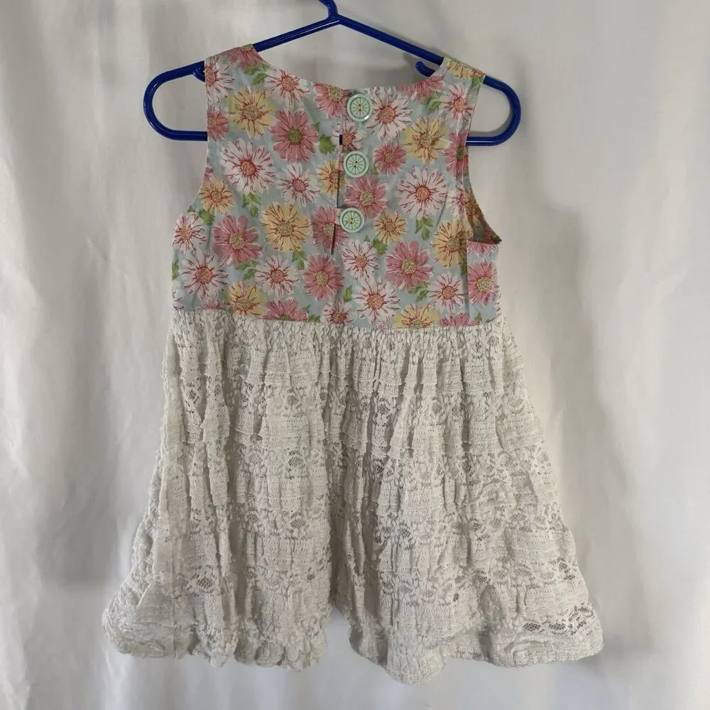 Matilda Jane Dress Girls 4 Blue Pink Floral Lace Sleeveless Pullover